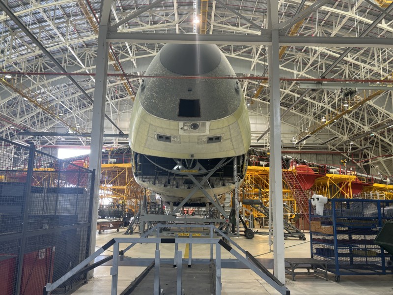 aircraft hangar with a disassembled C-5