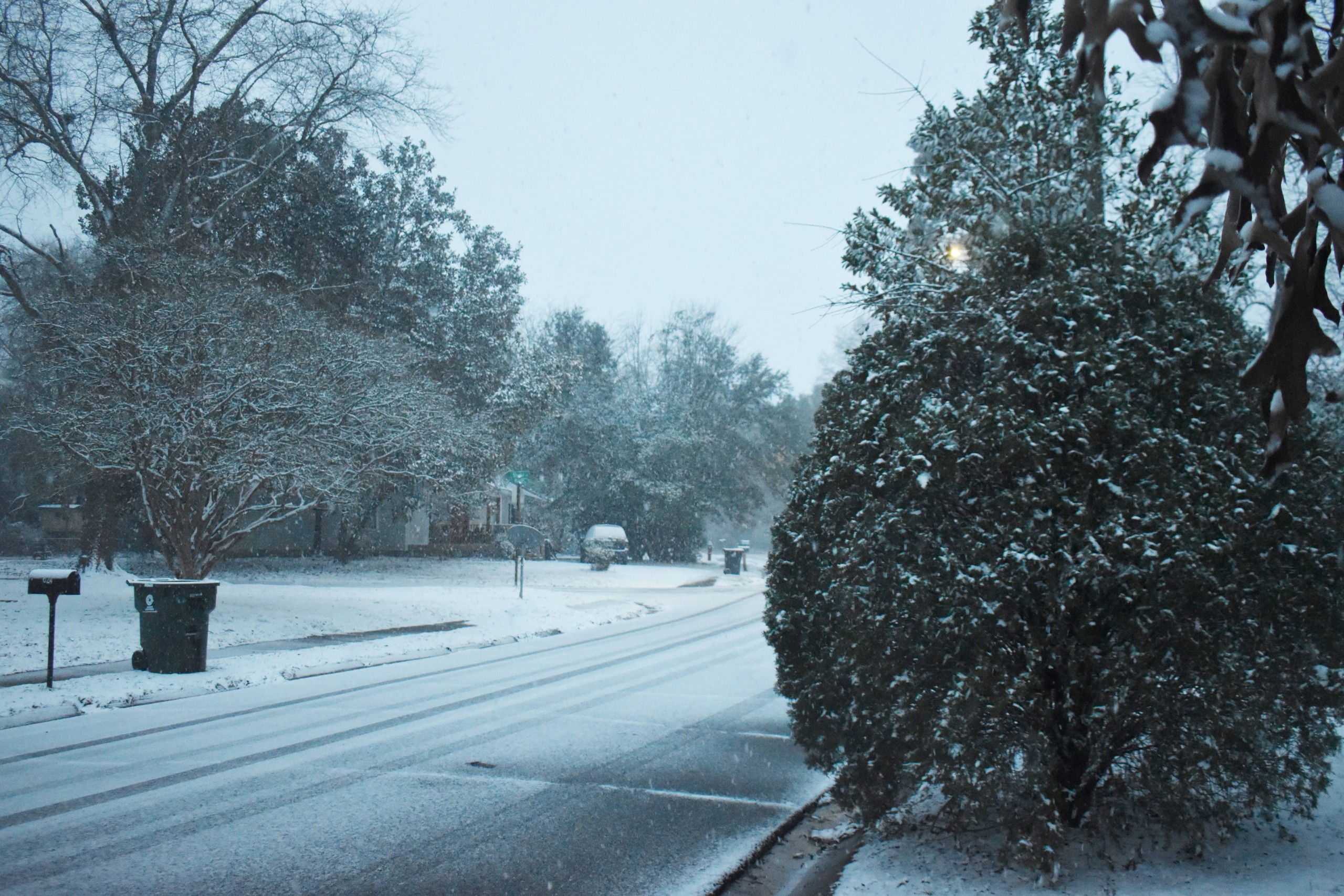A snow covered street.