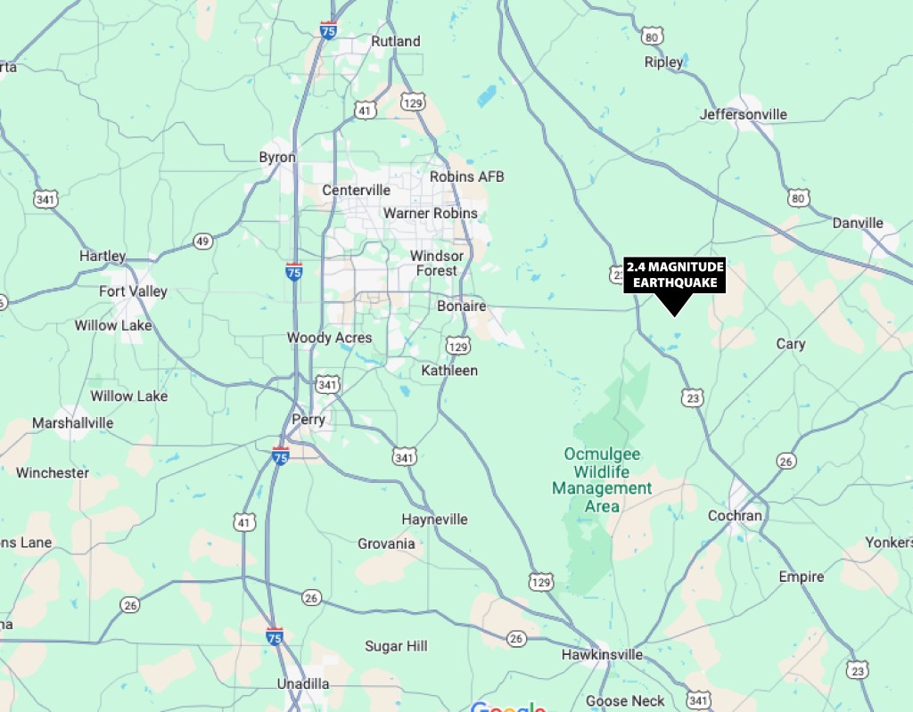 A map focusing on middle Georgia.