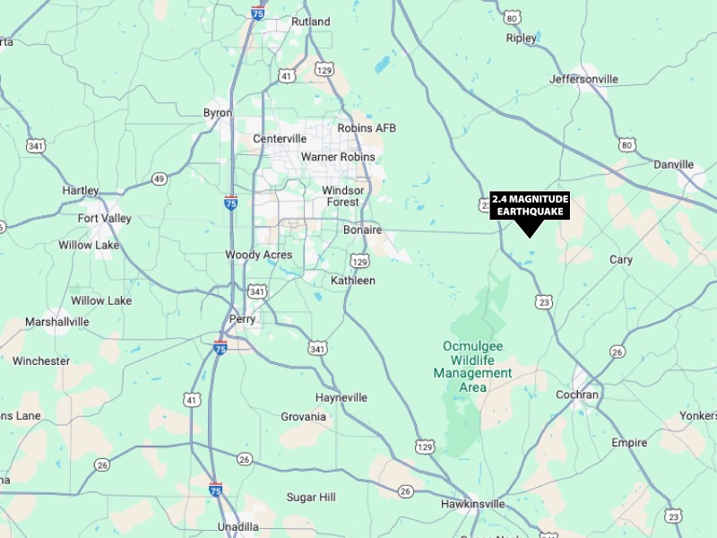 A map focusing on middle Georgia.