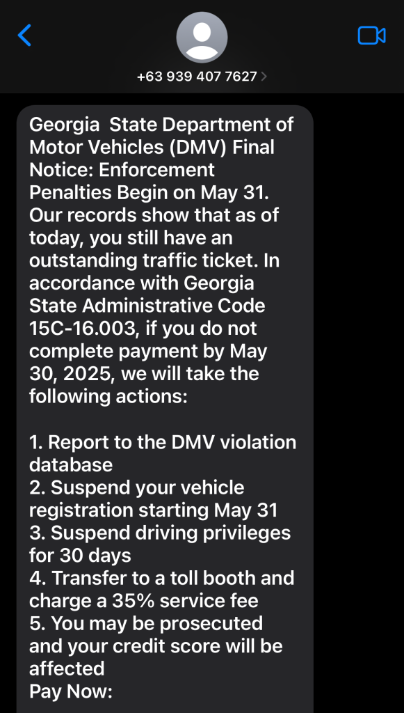 Screenshot of an text message on iPhone.