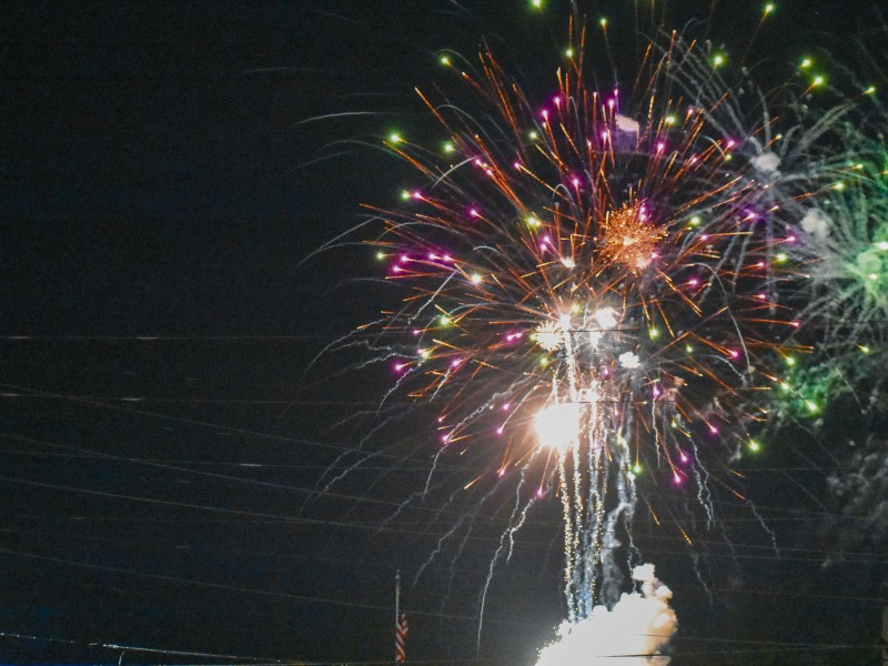 Multi colored firework in the night sky.