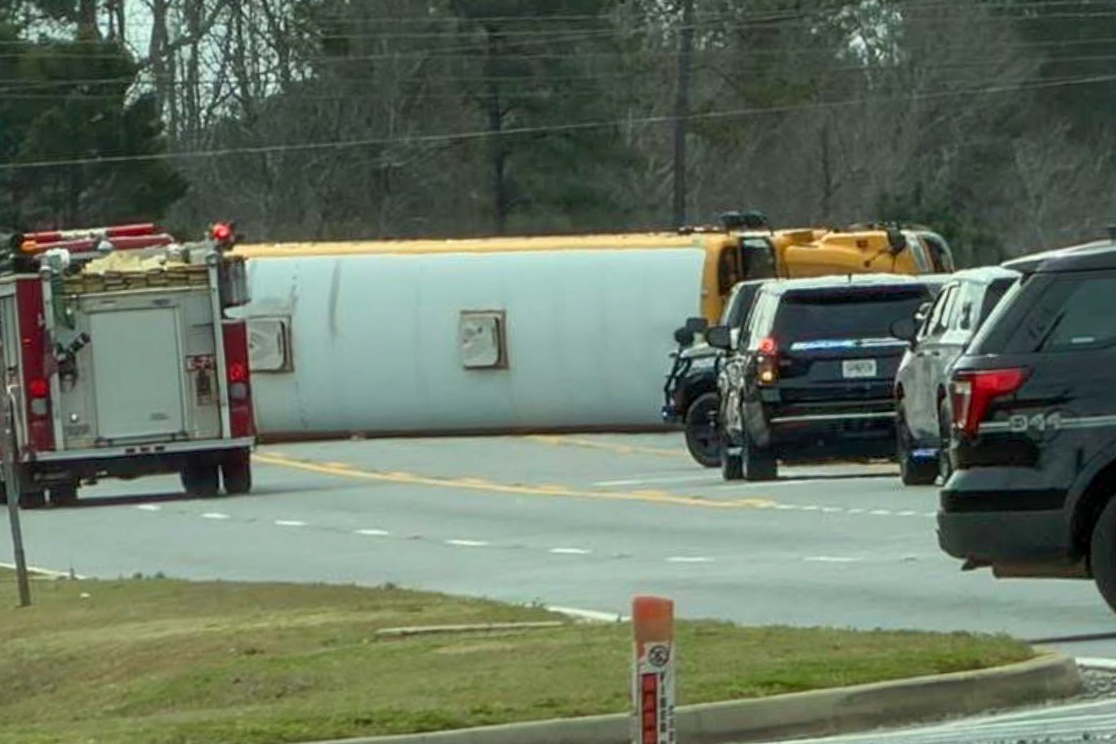 Houston County school bus flips over at Gunn Road, Highway 41